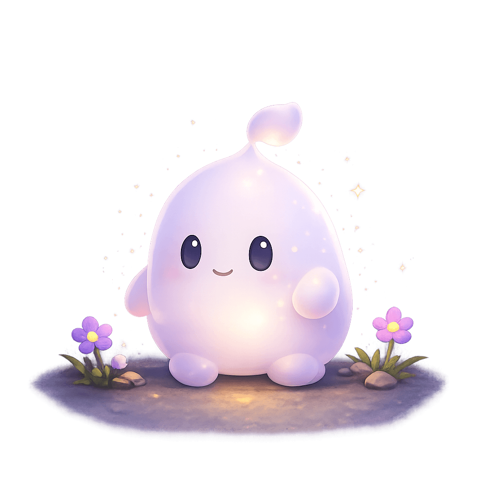 Lumo standing near flowers and a seed